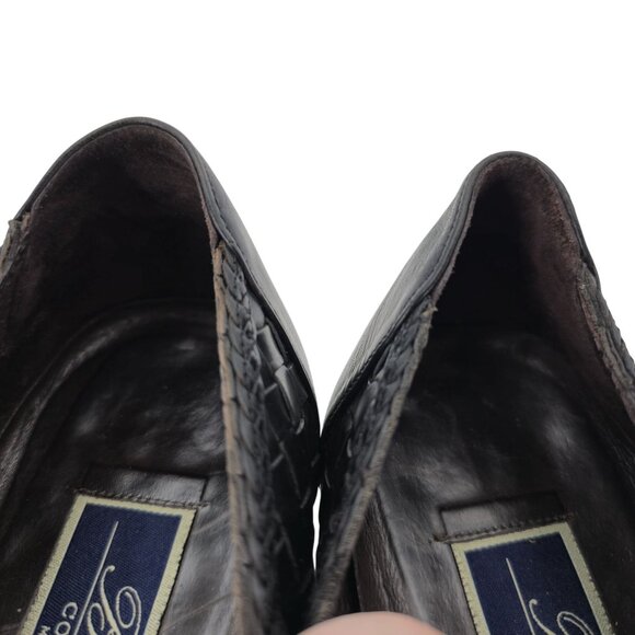 Vintage Bragano Cole Haan Italy Black Woven Leather Tassel Loafer Dress Shoes 8M